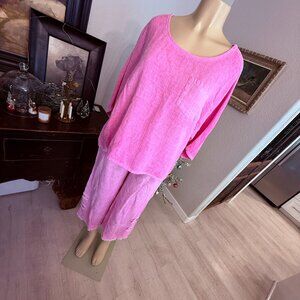 karimcollection loose weave cotton/linen blend hot pink Top&Pants set